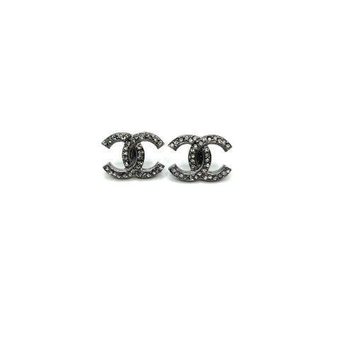 Vintage Chanel Dark Silver CC Earrings