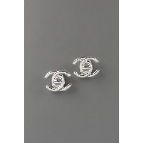 Vintage Chanel Silver Turnlock Clip Earrings