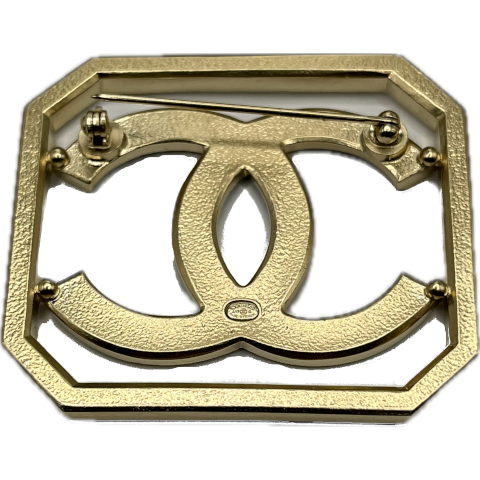 Vintage Chanel Gold and Crystal CC with Border Brooch