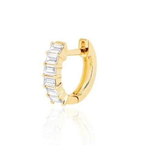 EF Collection Single Prong Set Diamond Baguette Huggie Earring