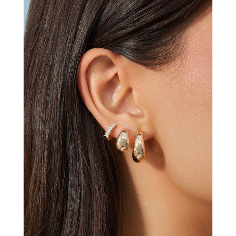 EF Collection Single Prong Set Diamond Baguette Huggie Earring