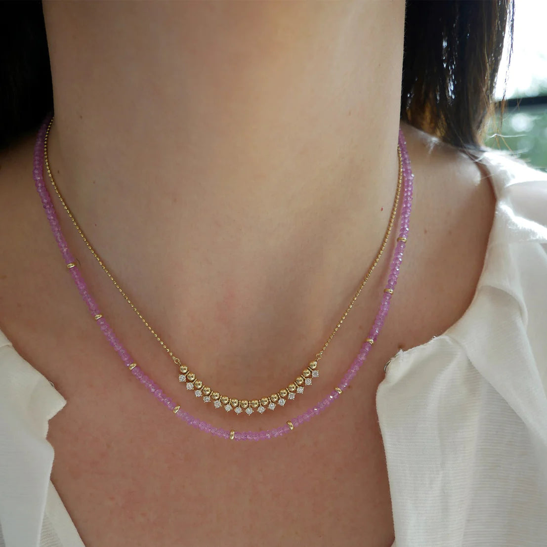 EF Collection Birthstone Bead Necklace in Pink Sapphire