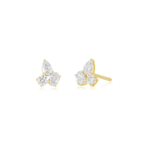 EF Collection Triple Diamond Cluster Stud Earrings