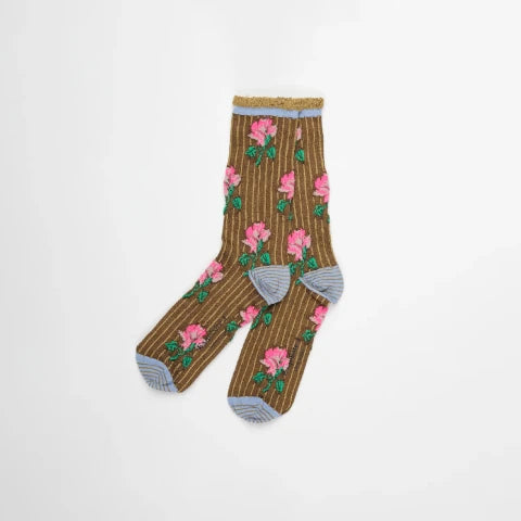 Exquisite J  Stripe Socks with Flowers