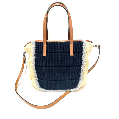 Equisite J Velvet Cord Shopping Bag in Navy