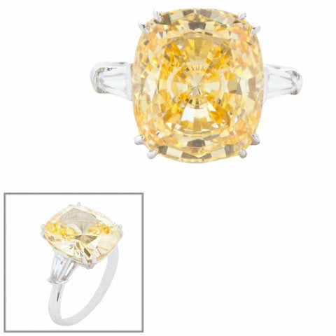 Fantasia Canary Cushion Center with Baguette Side Stones Ring