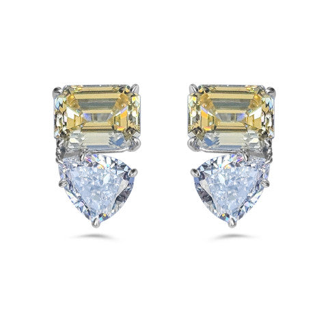 Fantasia Pear and Canary Emerald Cut Earring