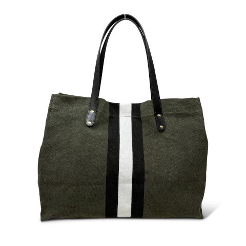 Kempton & Co. Oversized Tote - Olive Canvas Stripe