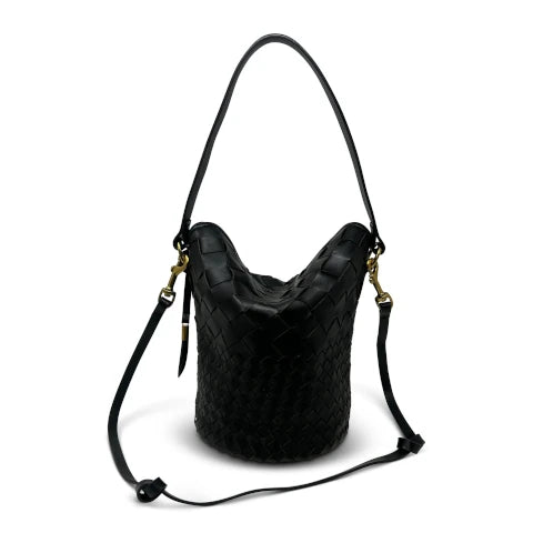 Kempton & Co. Richmond Bucket Bag in Black Threaded Weave