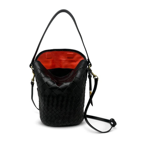 Kempton & Co. Richmond Bucket Bag in Black Threaded Weave