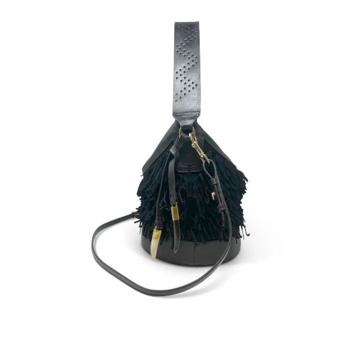 Kempton & Co. Richmond Bucket Bag in Black Suede Fringe