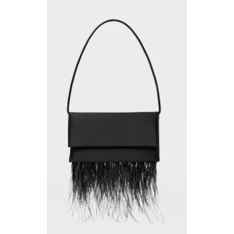 Loeffler Randall Charlee Satin Shoulder Bag with Fringe in Black