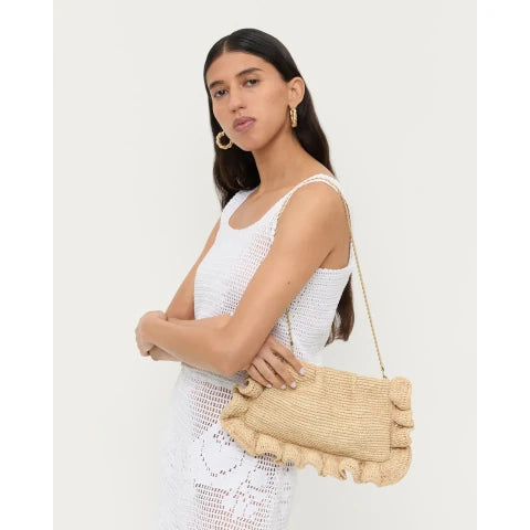 Loeffler Randall Mavis Natural Raffia Ruffle Clutch