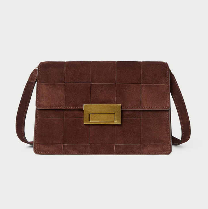 Loeffler Randall Delphine Woven Suede Shoulder Bag in Espresso