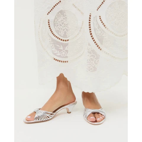 Loeffler Randall Dixie Silver Leather Kitten Heel