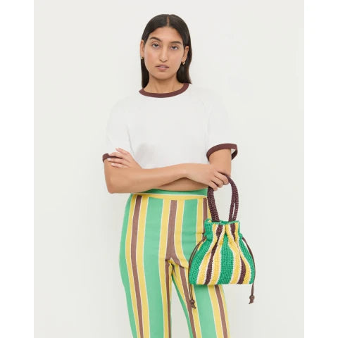 Loeffler RandallKylie Green/Yellow Raffia Drawstring Pouch
