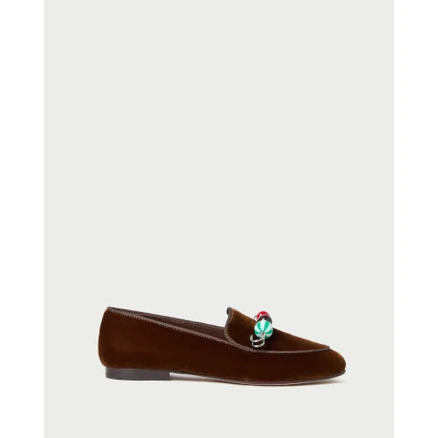 Loeffler Randall Vale Brown Velvet Loafer with Beads