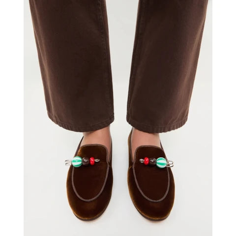 Loeffler Randall Vale Brown Velvet Loafer with Beads