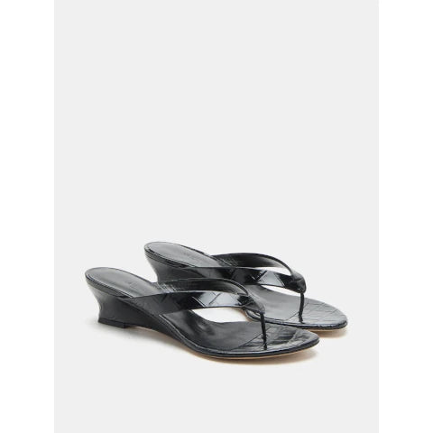 Le Monde Beryl Micro Wedge Thong in Black Croc