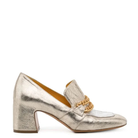 Madison Maison & Mara Bini Gold/Silver Mid Heel Loafer With Chain