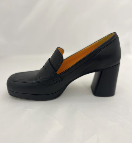 Mara Bini Black Leather Loafer with Heel
