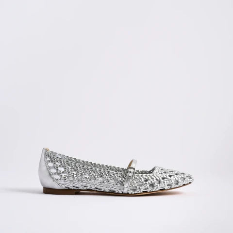 Marion Parke Ballet Flat in Silver Braided