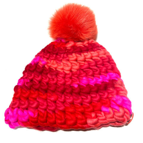 Mischa Lampert Beanie in Pink Camo with Tomato Pom