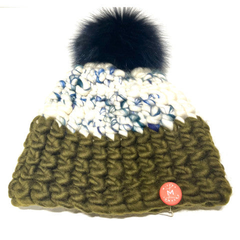 Mischa Lampert Beanie in Vacation Olive with Navy Pom