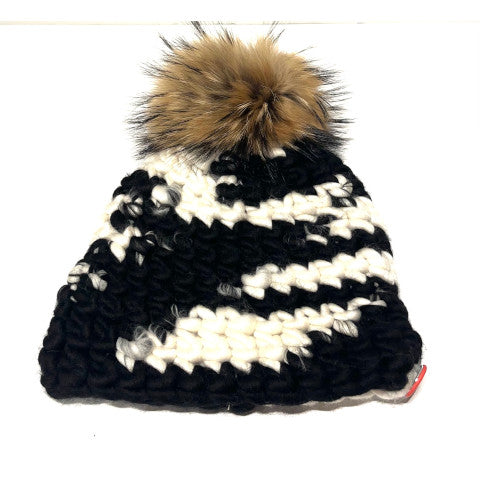 Mischa Lampert Beanie in Zebra with Raccoon Pom