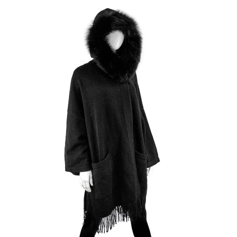 Mitchie's Matchings Black Poncho with Fringe Hood