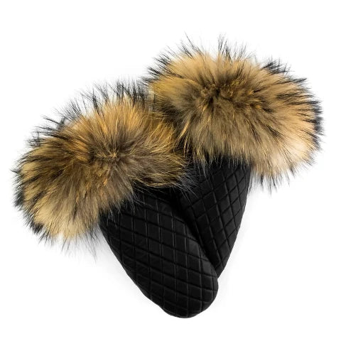 Mitchie's Matchings Quilted Leather Mittens with Raccoon Fur