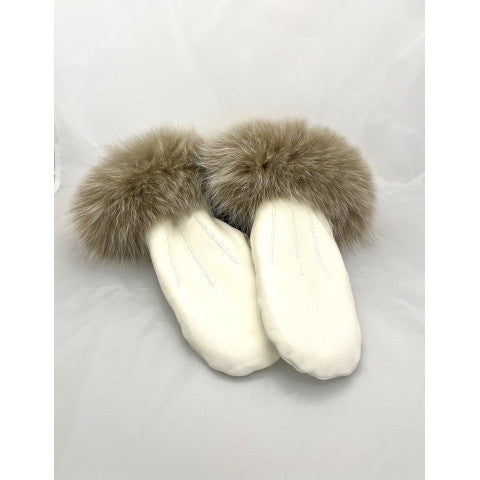 Mitchie's Matchings Ivory Leather Mitten with Fur Trim