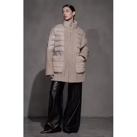 Mitchie's Matchings Taupe Nylon Wool Jacket with Rabbit Pockets