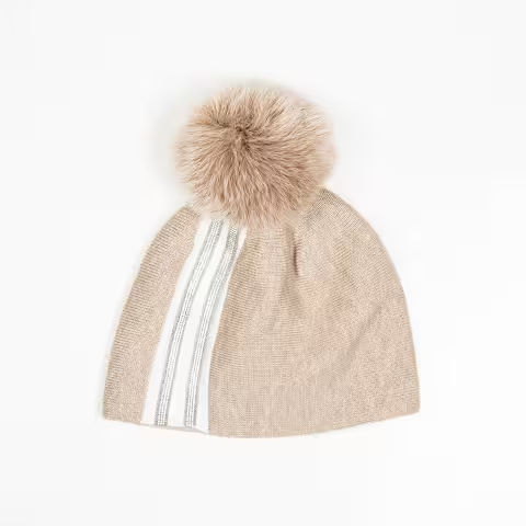 Mitchie's Matchings Triple Stripe Beanie with Fox Pom