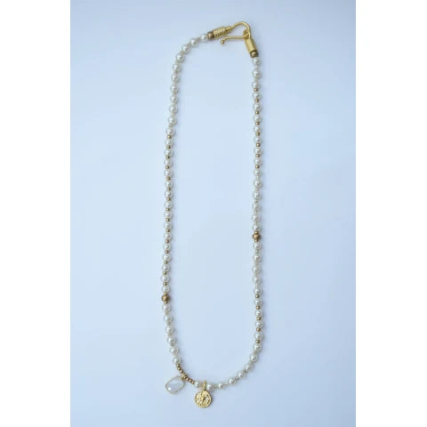 Monshiro Glass Pearl and Moonstone Short Necklace