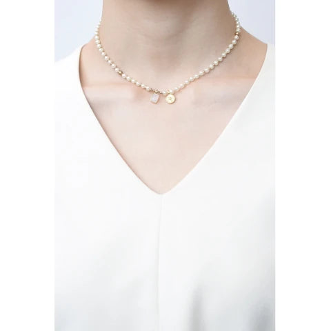 Monshiro Glass Pearl and Moonstone Short Necklace