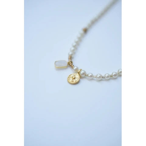 Monshiro Glass Pearl and Moonstone Short Necklace