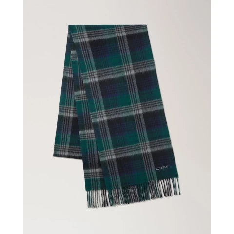 Mulberry Heritage Check Scarf Mulberry Green & Night Sky Merino Wool