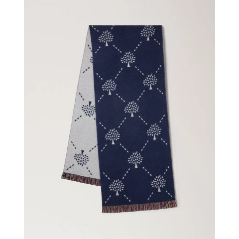 Mulberry Diamond Tree Jacquard Scarf in Night Sky & Eggshell Wool