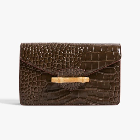 Pamela Munson The Jackie Chocolate Brown Croc Clutch