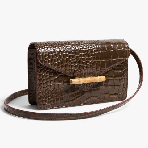 Pamela Munson The Jackie Chocolate Brown Croc Clutch