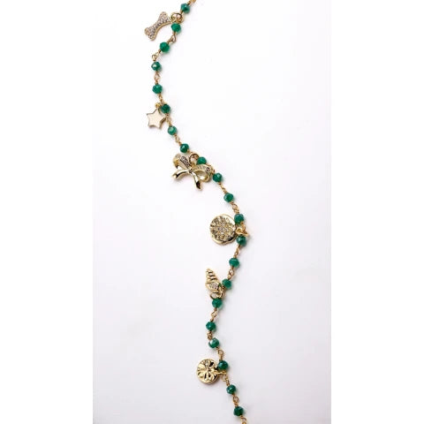 Paula Rosen GG Long Charm Chain in Green Onyx