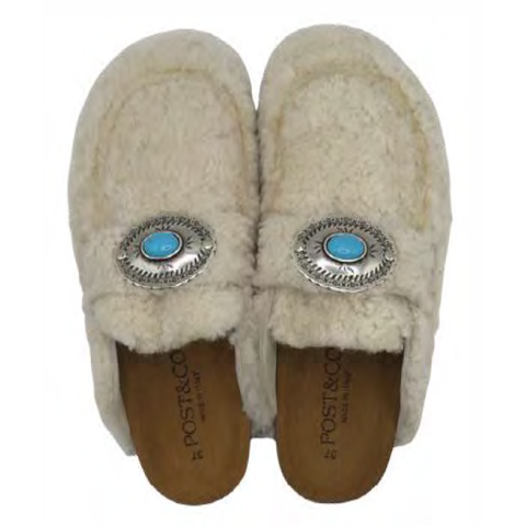 Post & Co. Lancio Ivory Shearling Mule