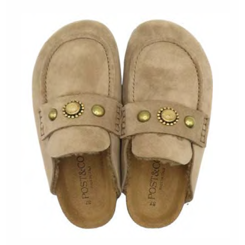 Post & Co. Lancio Light Brown Suede Mule with Studs
