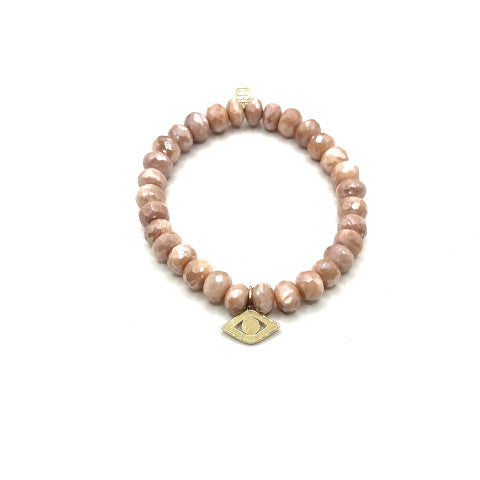 Sydney Evan Pink Moonstone Bracelet with Evil Eye Charm