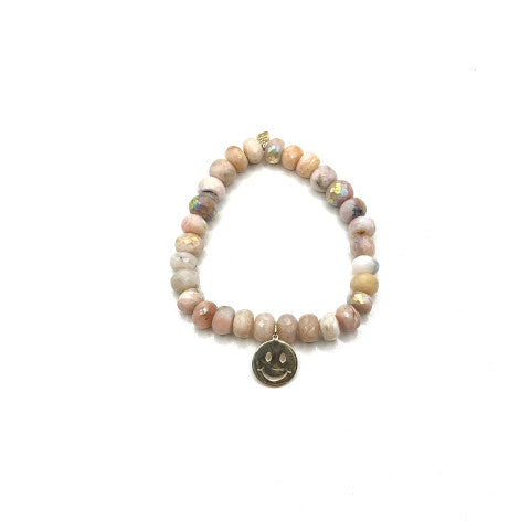 Sydney Evan Pink Opal Beaded Bracelet with Happy Face Charm