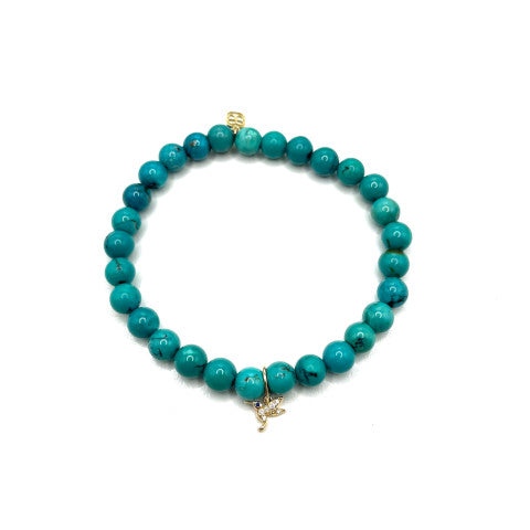 Sydney Evan Turquoise Bracelet with Pave Hummingbird Charm