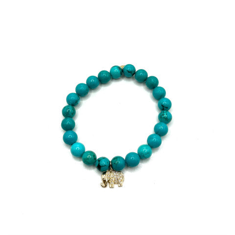 Sydney Evan Turquoise Bracelet with Pave Elephant Charm