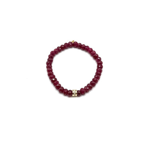 Sydney Evan Ruby Bead Bracelet with Fluted Pave Rondelle
