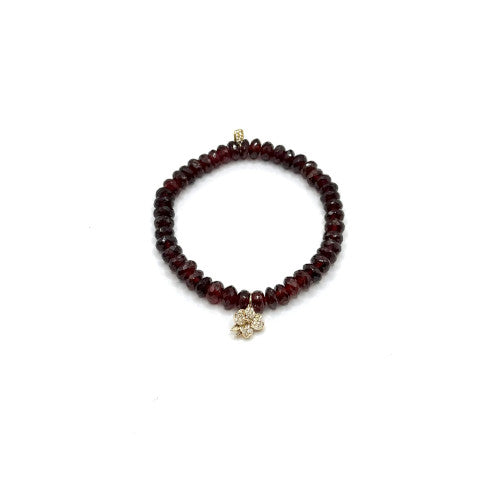 Sydney Evan Ruby Bead Bracelet with Diamond Magnolia